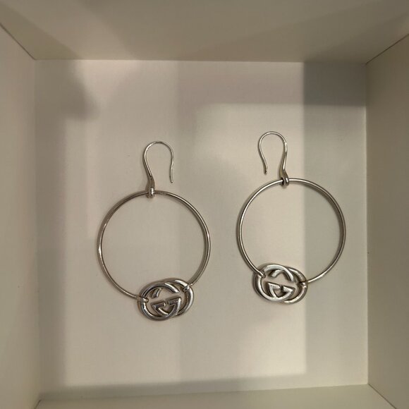 Gucci Brit Authentic Stainless Steel GG Circle Earrings - Picture 2 of 8